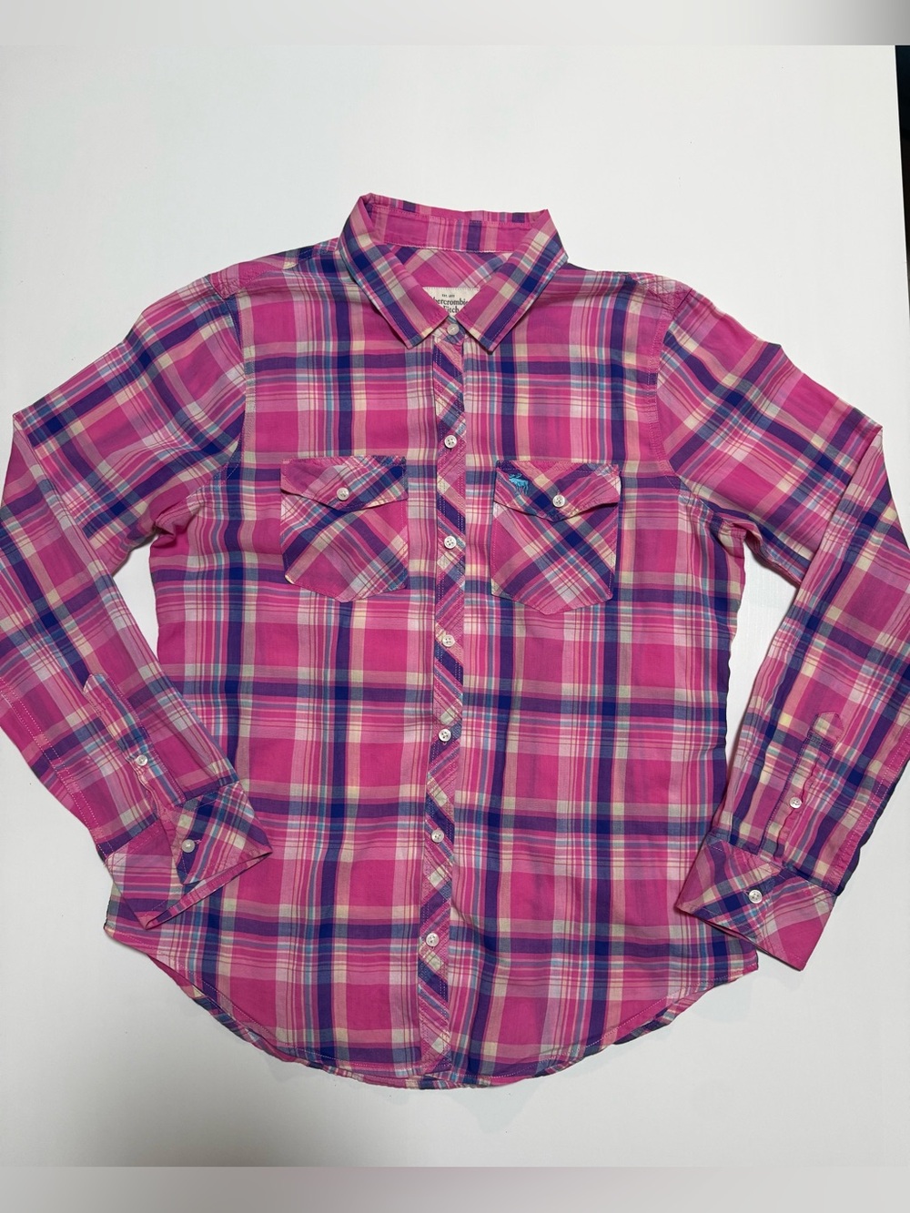 Abercrombie & Fitch Women’s M Pink Plaid Shirt 100% Cotton Long Sleeve